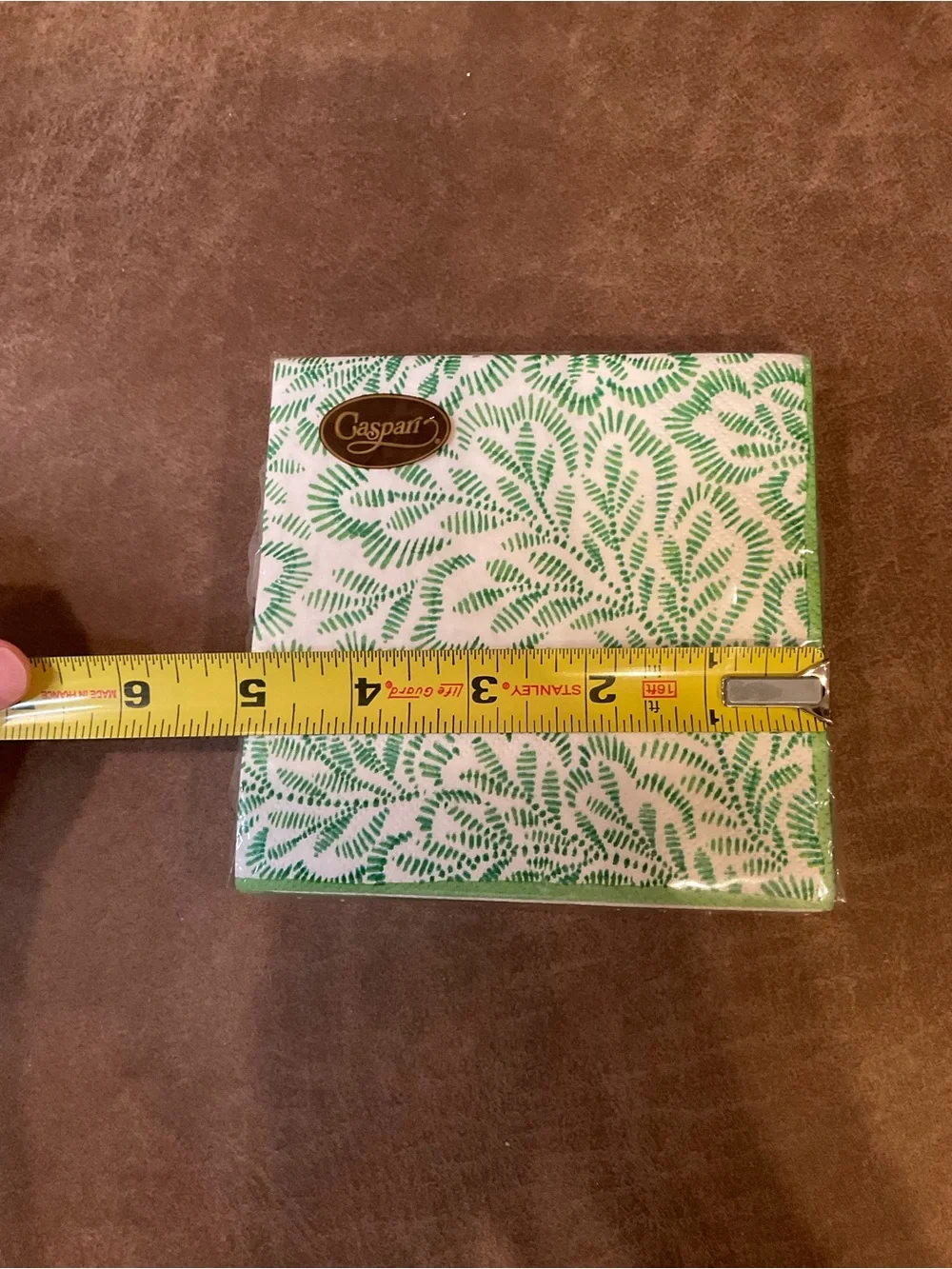 Caspari Block Green Print Leaves Napkins